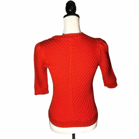 REBECCA TAYLOR La Vie Ribbed Short Sleeve Valentines Day Date Night Red Sweater - Picture 4 of 10